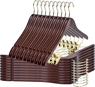 Quality Wooden Skirt Hangers with Clips - 20 Pack Walnut Pants Hangers w...