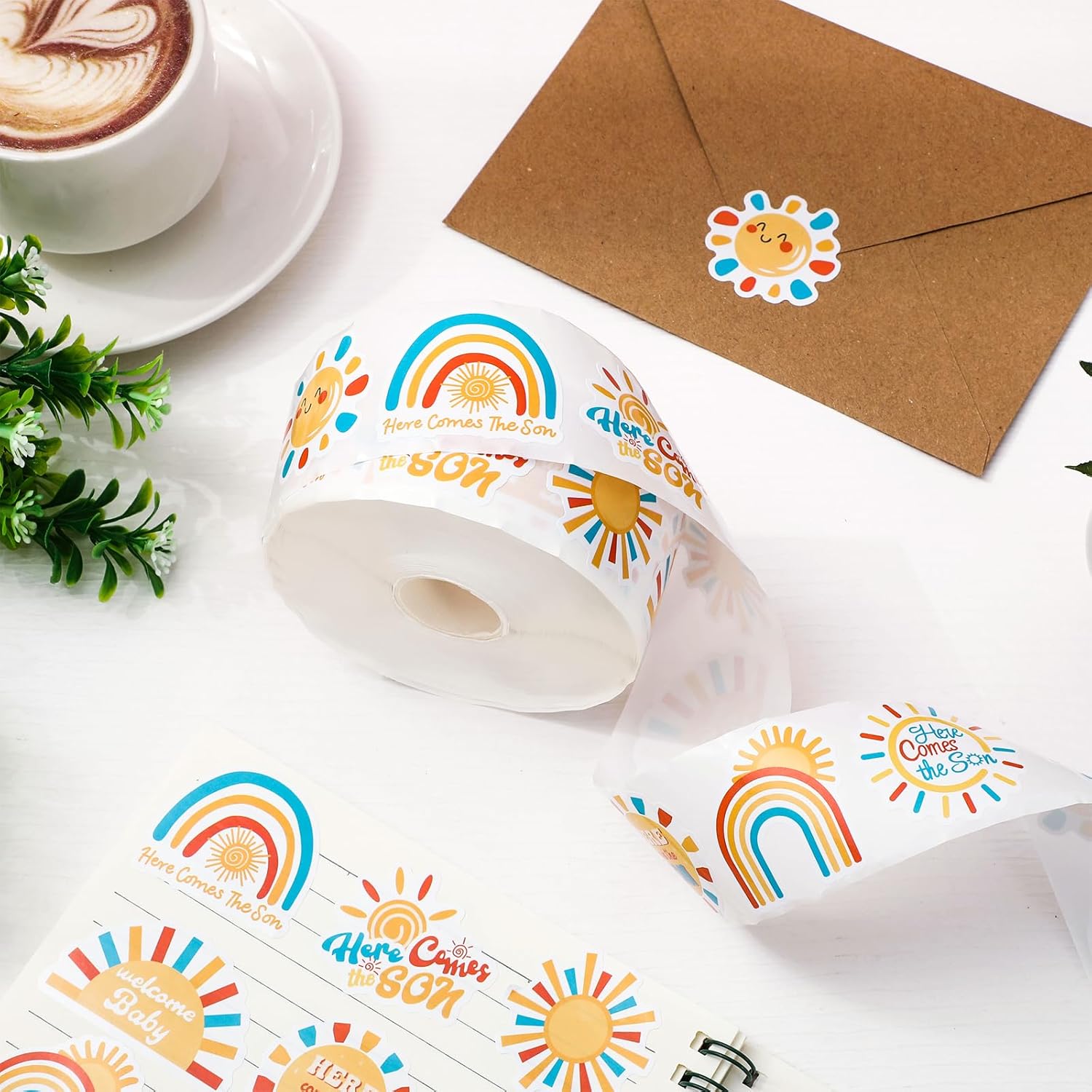 JarThenaAMCS 1000Pcs Boho Rainbow Decal Here Comes The Son Adhesive Sealing Labels First Trip Around The Sun Sticker for Baby Shower Birthday Party Favor, 8 Design - Image 4