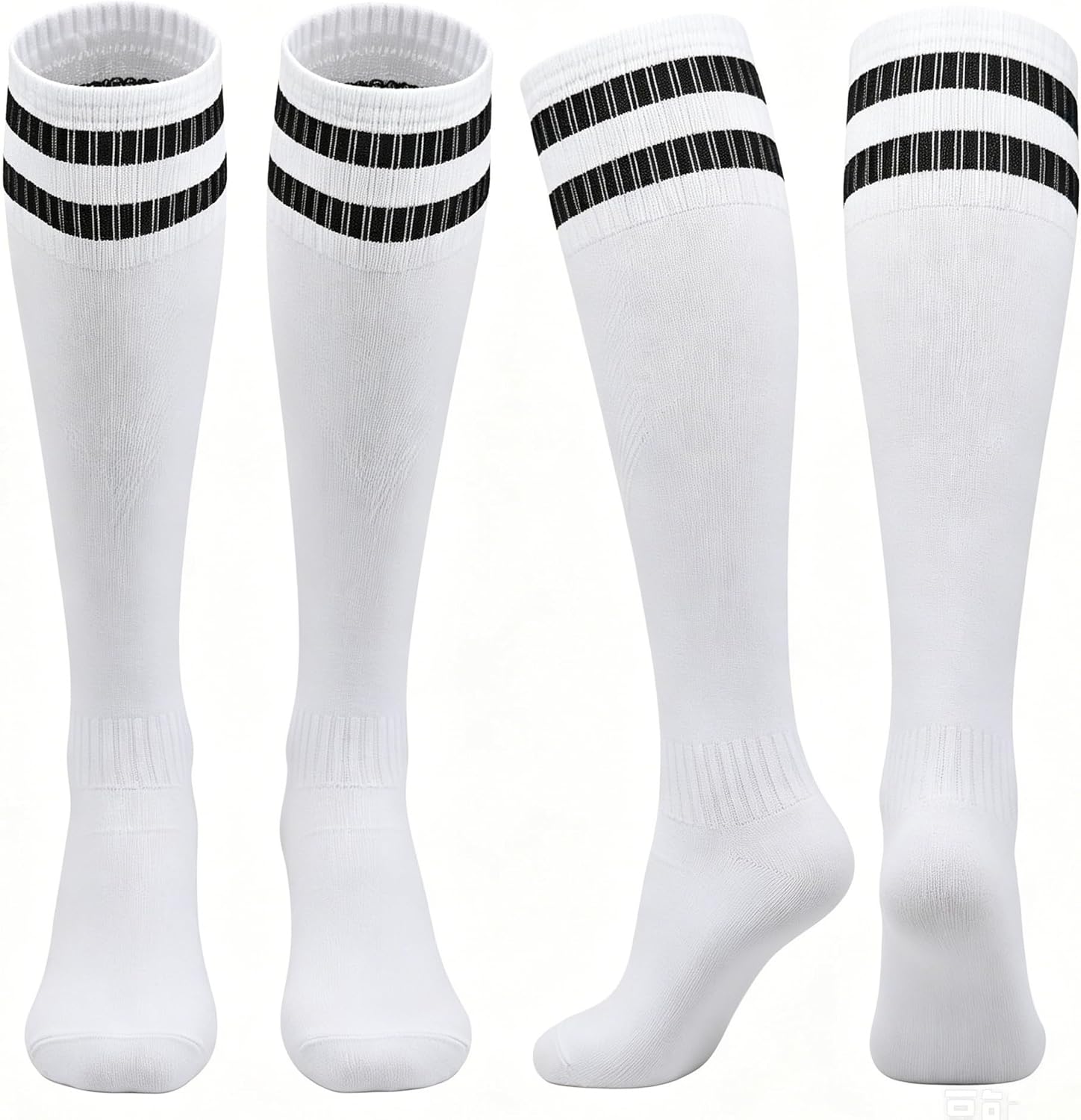 Kids Soccer Socks for Boys Girls 2 Pairs Striped Knee High Tube Socks Football Uniform Sports Socks 6-12 Y
