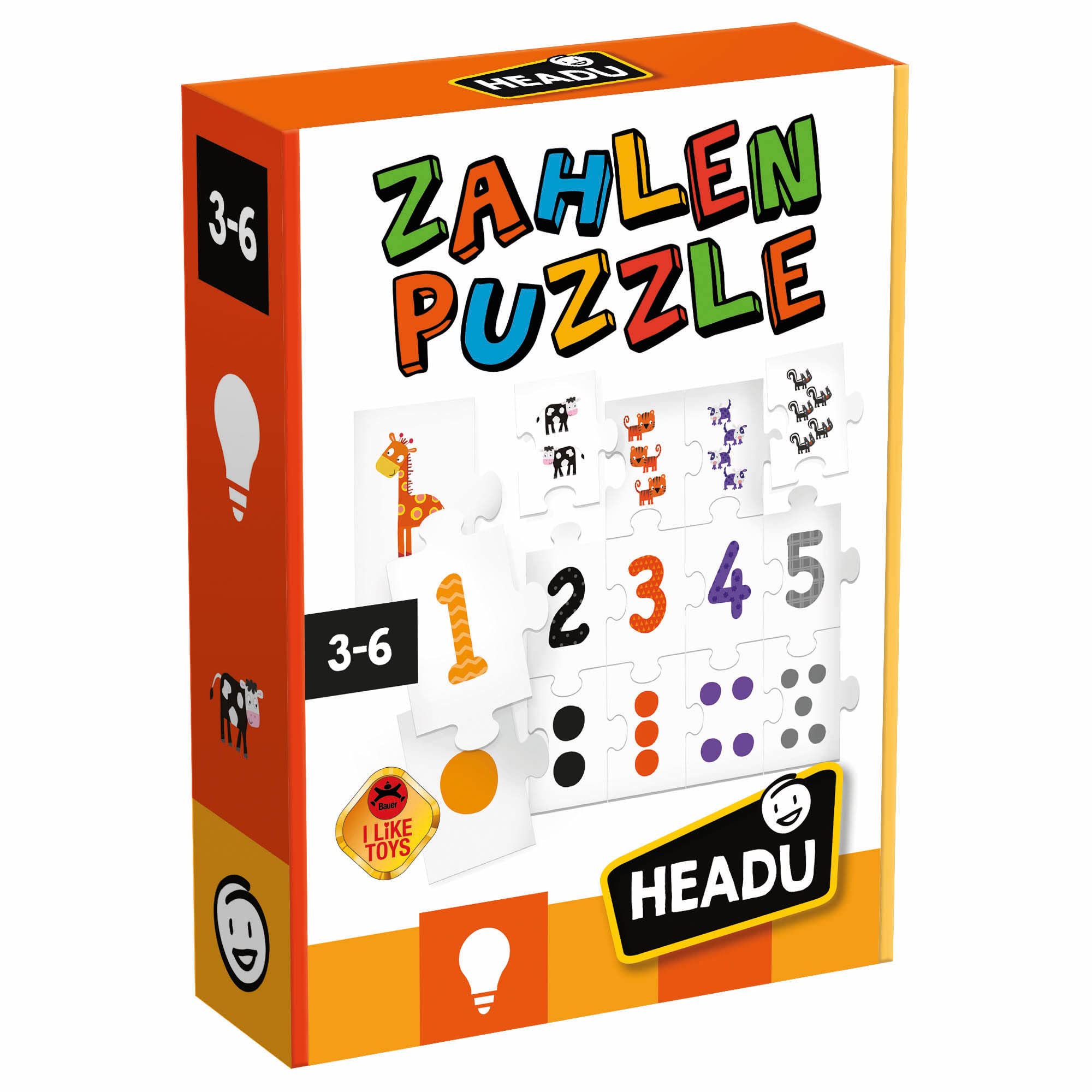 Headu DE52521 Montessori Number Puzzle, Educational Game, Orange