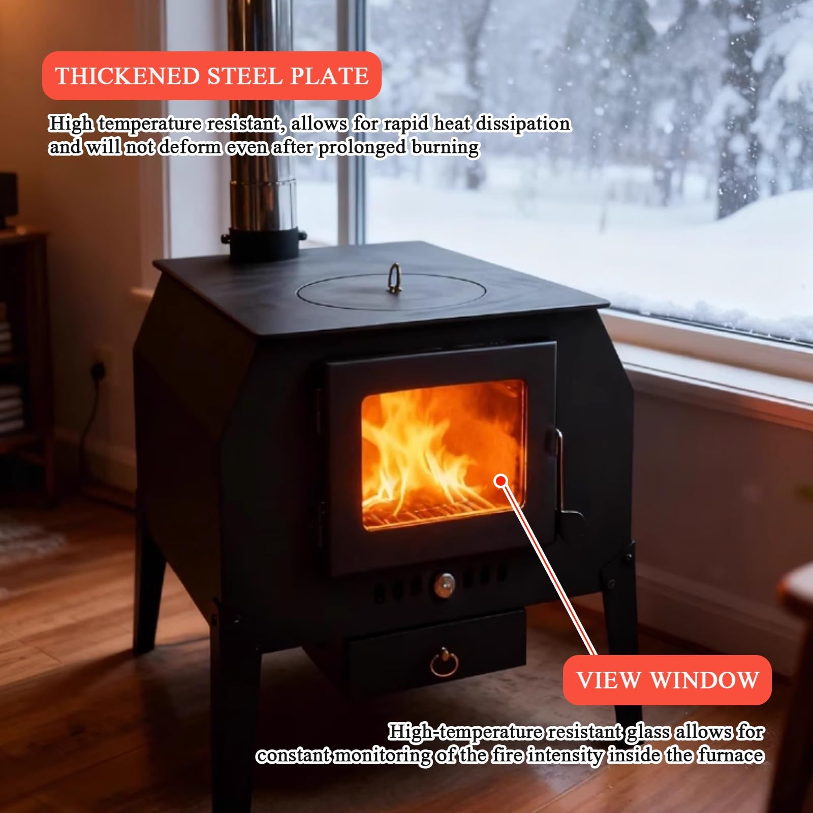 Stufa A Pellet Canalizzata, Cucina A Legna Con Finestra E Forno, Doppia Guarnizione, Senza Fumo For Riscaldamento Rapido, Cucina, Campeggio