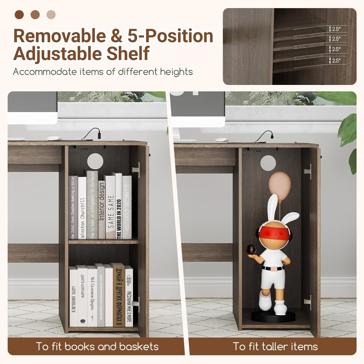 Tangkula 53" Computer Desk with 4 Storage Drawers & Cabinet, Home Office Desk with Charging Station, 5-Level Adjustable Shelf & Cable Management Hole, Writing Study Desk, Modern Executive Desk (Grey)