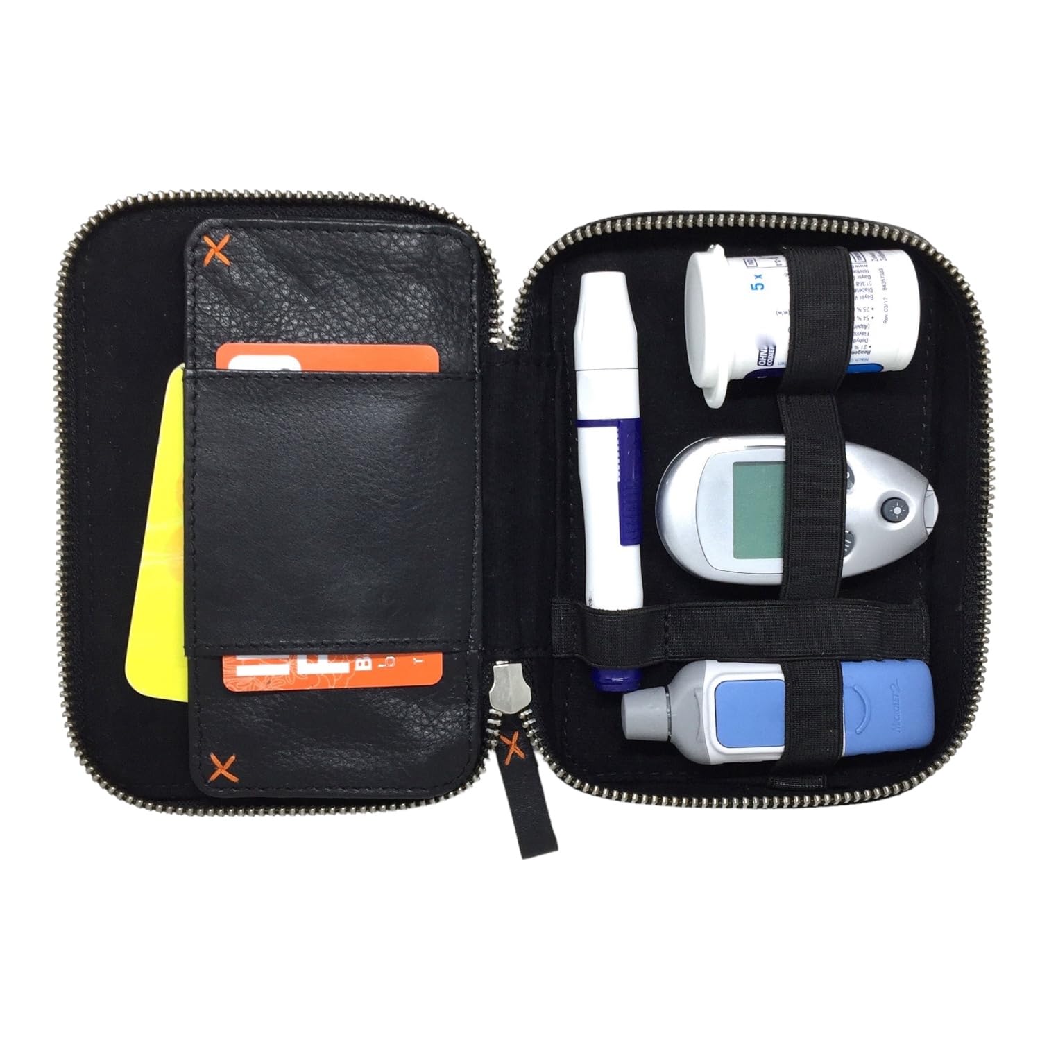 Premium Diabetiker Etui mini aus echtem Nappaleder - Isolierende Insulinpumpen Tasche für Reisen - Diabetes Organizer für Blutzuckermessgeräte, Insulinpen und Zubehör (10,5 x 15 x 3 cm)