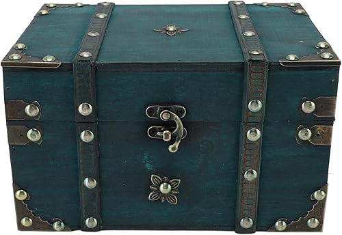 Gonetre Cofre del tesoro vintage, organizador de almacenamiento de joyas de madera, decorativo, estilo retro, decoración del hogar, dormitorio,