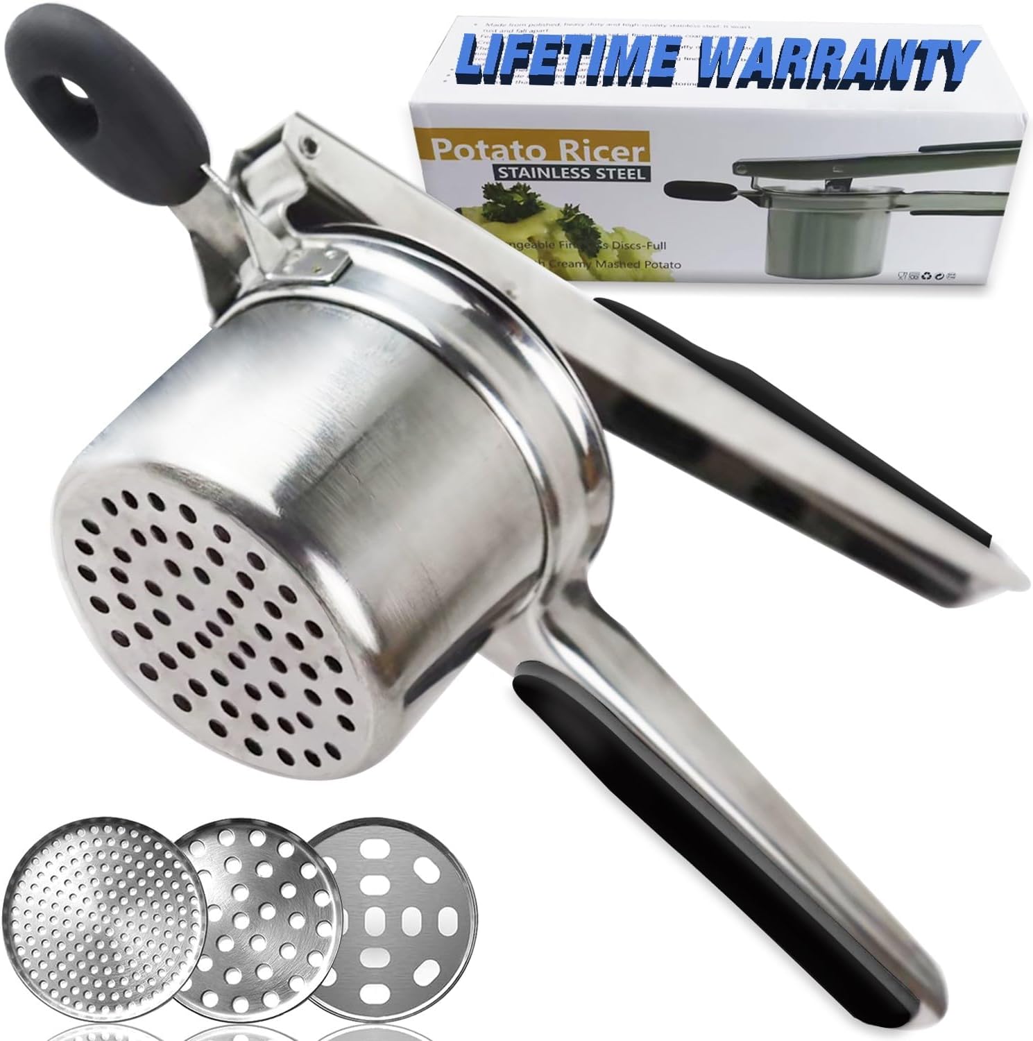 Potato Ricer Stainless Steel with 3 Interchangeable