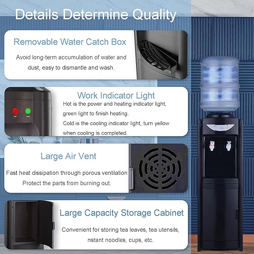 Miniatura 3 de Dispensador de enfriador de agua calientefría de carga superior de 5 galones con cerradura de seguridad para niños y gabinete de almacenamiento,