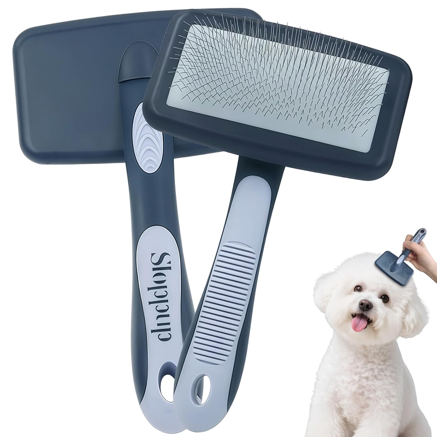Blue Pet Slicker Brush for Short Haired Dogs&Cats 6.18in/15.7cm | 135° Angled Stainless Steel Pins,TPR Overmolded Handle,Dog Brush for Short Haired Dogs,Remove Loose Fur Undercoat Tangles