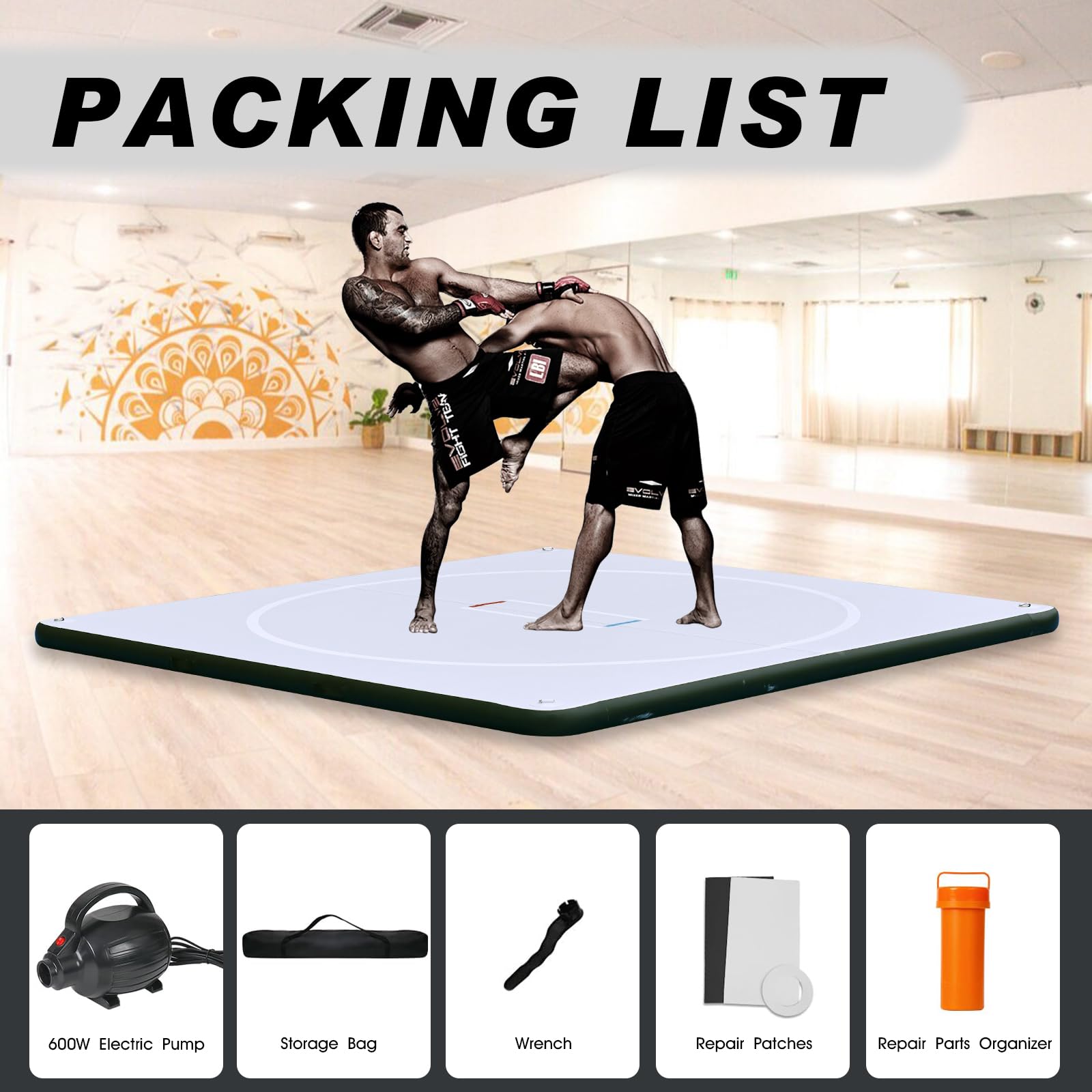 FAHKNS Inflatable Wrestling Mat For Home,10x10FT 4" Thick Jiu Jitsu - View #3