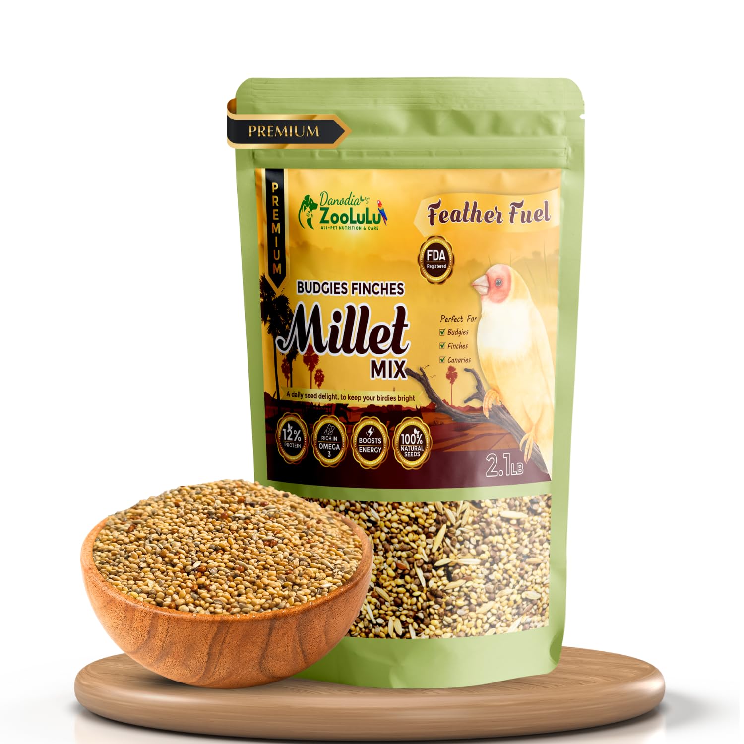 Danodia's Zoolulu Premium Budgies & Finches Millet Mix (950g /2 lbs) | Premium Bird Seed Blend for Budgies, Finches & Canaries | Daily Healthy Nutrition