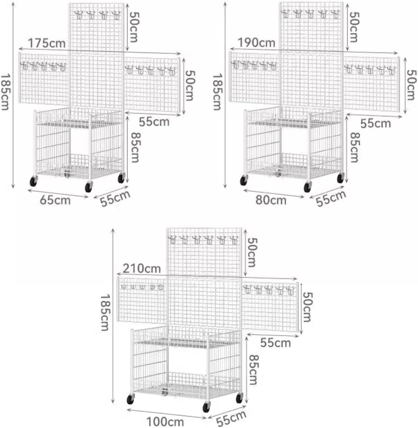 Foldable Metal Market Stall Cart, Gridwall Display Stand with Wheels, Retail Cart with Hooks for Crafts, Art, Retail, Shop(80x55x185cm)