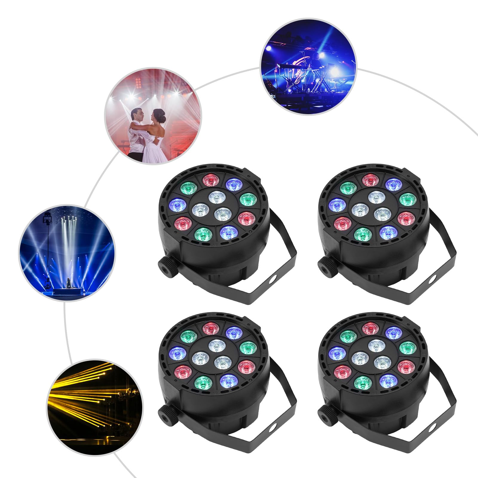4 pezzi RGB LED per palcoscenico, luce da festa con telecomando, luce da discoteca, fari, illuminazione colorata, faretto da teatro, per DJ discoteca party effetto palcoscenico 15 W