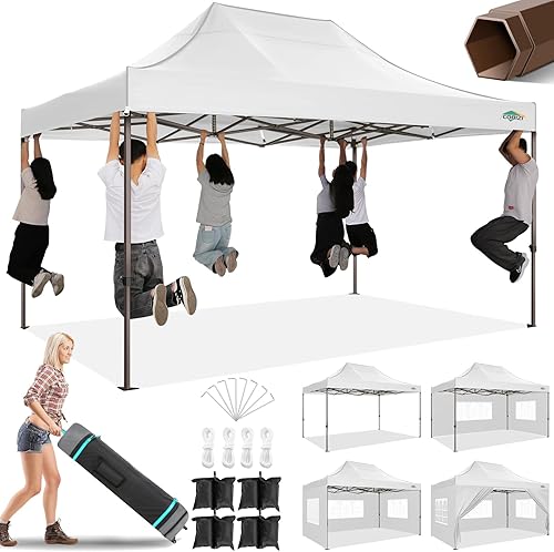 Miniatura 19 de COBIZI Carpa con Toldo 10x10 Pop Up, Toldo de Fácil Instalación con Paredes Laterales Impermeable y UPF 50+, Carpa Instantánea Comercial de Servicio