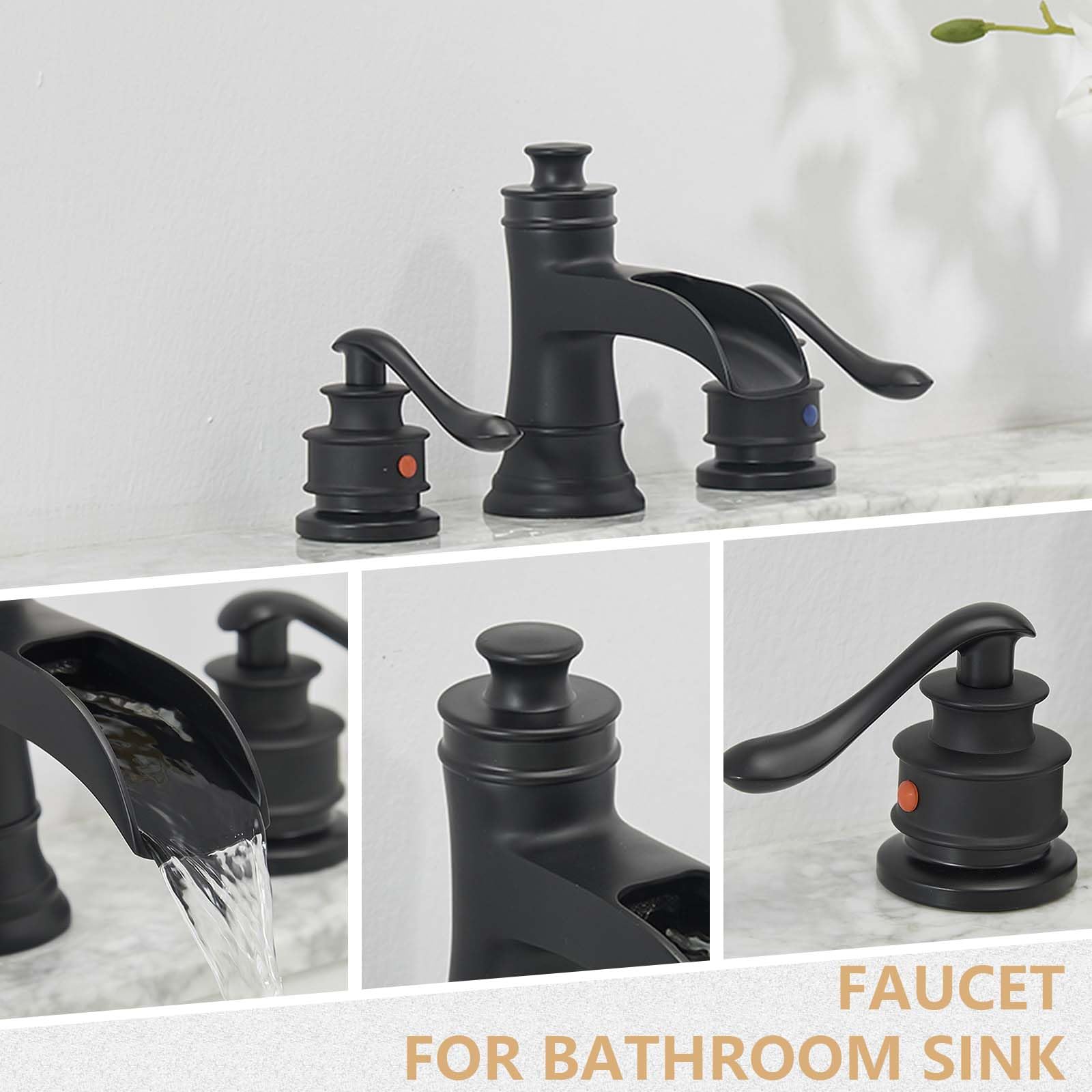 BATHLAVISH Schwarzer Wasserfall-Wasserhahn Fürs Badezimmer – Matt, Einzelloch, Mit Pop-Up Ablauf