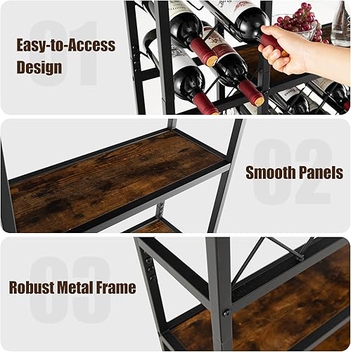 Miniatura 5 de Giantex Estante industrial para vino independiente, estante de almacenamiento de vino de metal para 27 botellas, estantes de almacenamiento de vino