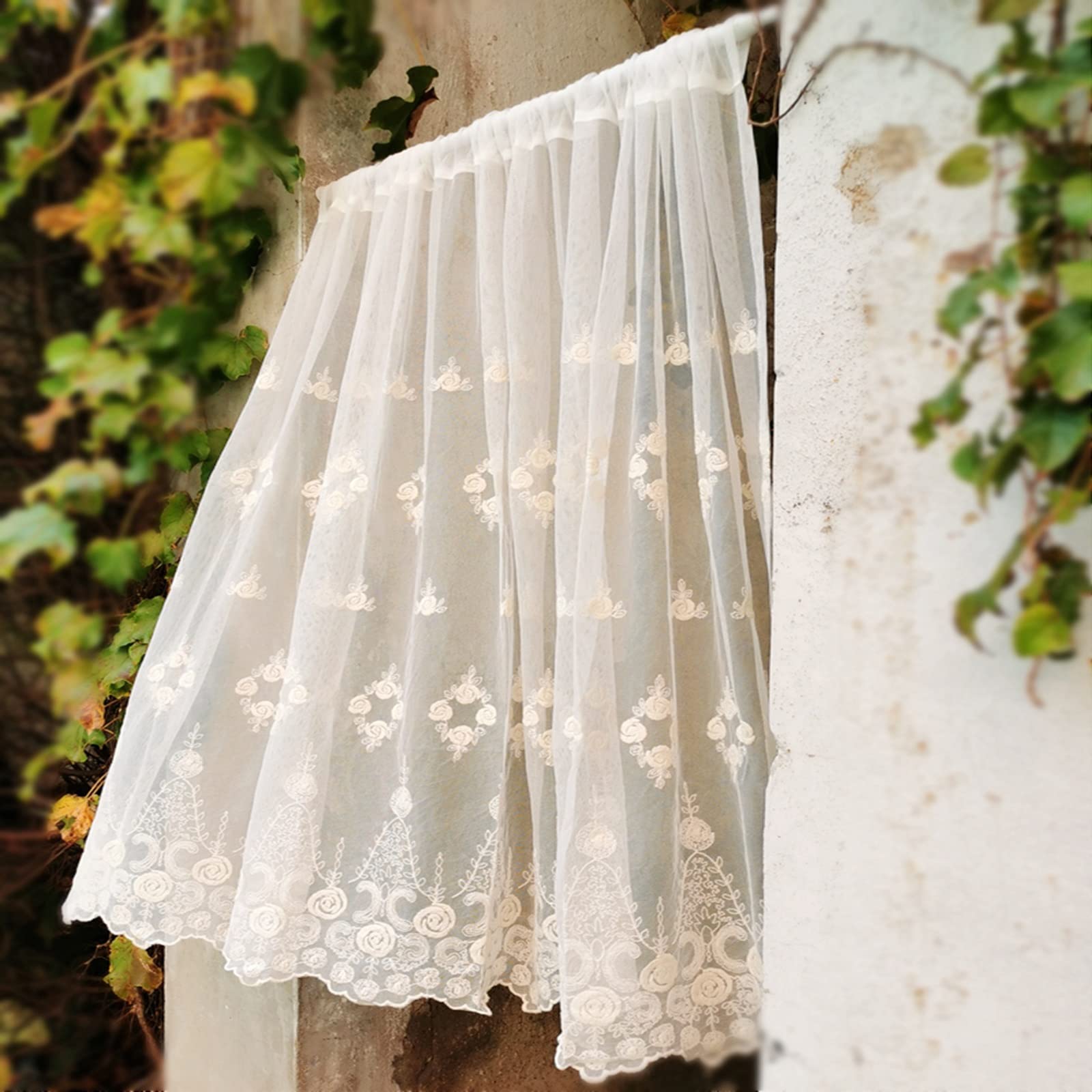 Cantonnière de cuisine en dentelle brodée LUNEZY vintage pour décoration de fenêtre