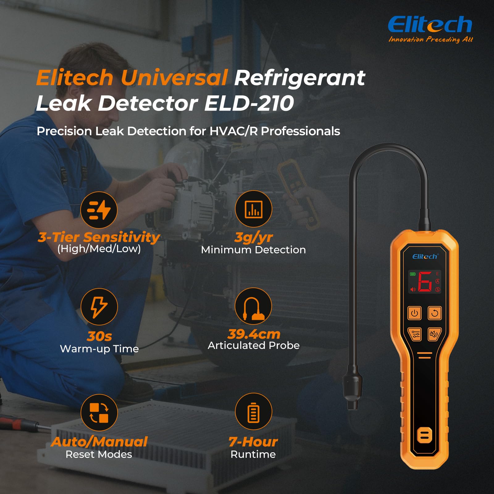 Elitech Diode Kältemittel Lecksucher, R134a/R1234yf-Lecksuchegerät, Präziser HVAC-Leckdetektor für Kühlschränke/Klimaanlagen/Automobilindustrie/Wärmepumpen