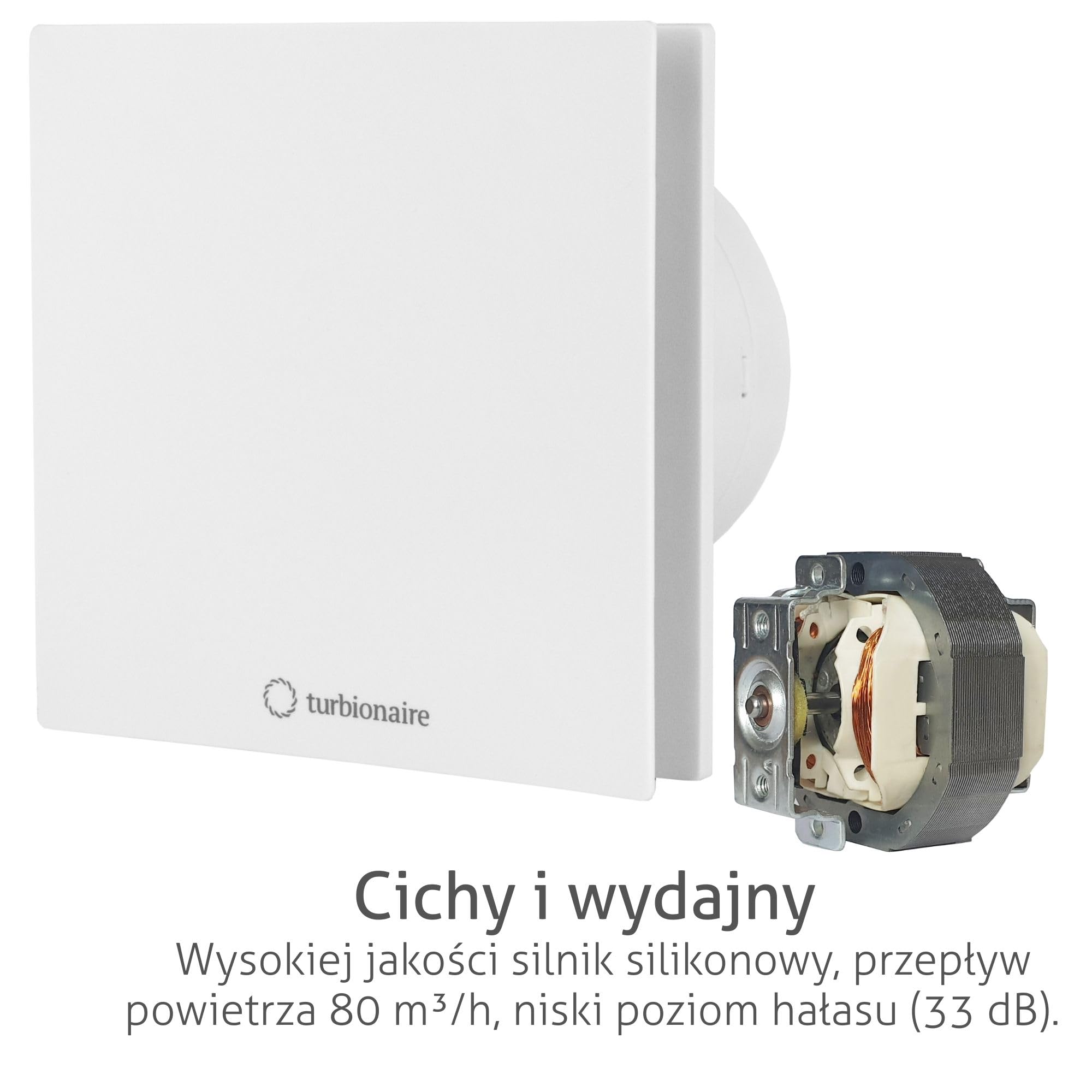 Turbionaire Arte 100 SW wentylator łazienkowy 100 mm, 80 m³/h, Biały, Minimalistyczny design, Cicha, Ochrona przed przeciągiem, Osysanie obwodowe, Ochrona IPX4