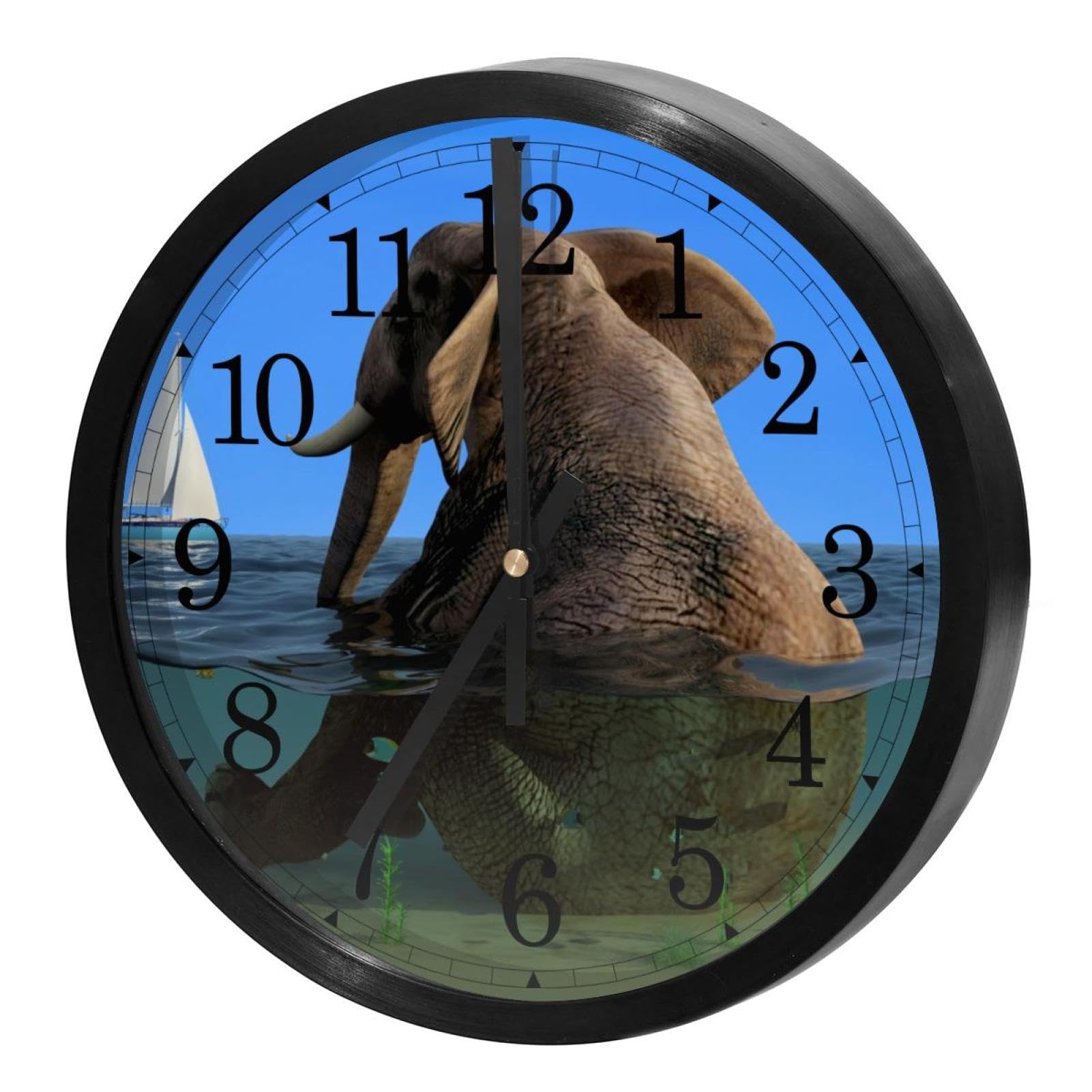 Horloge murale silencieuse a quartz ronde et decorative avec grand elephant