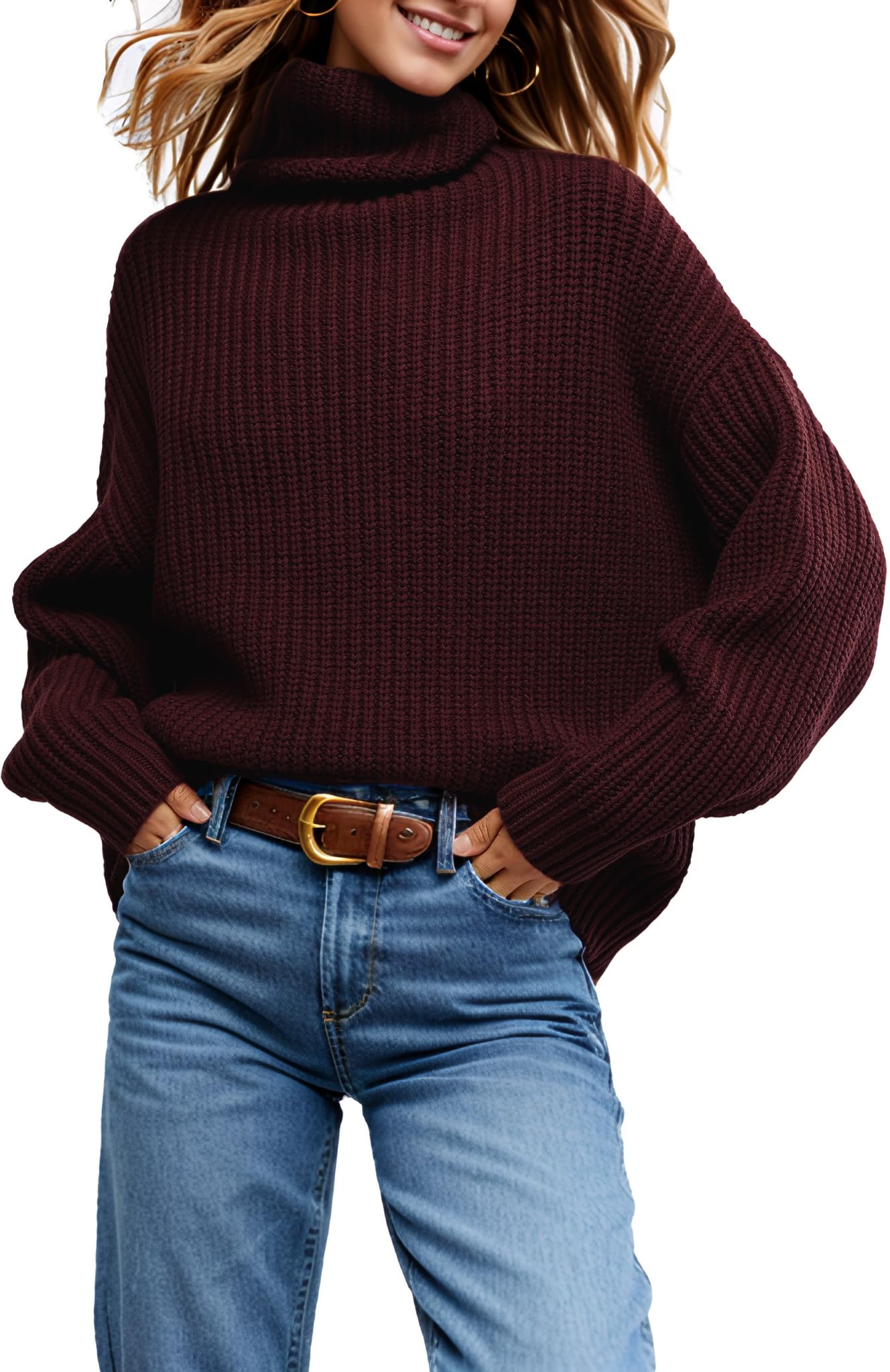 Women Turtleneck Sweater Jumper Tops Chunky Knit Pullover Casual Shirt