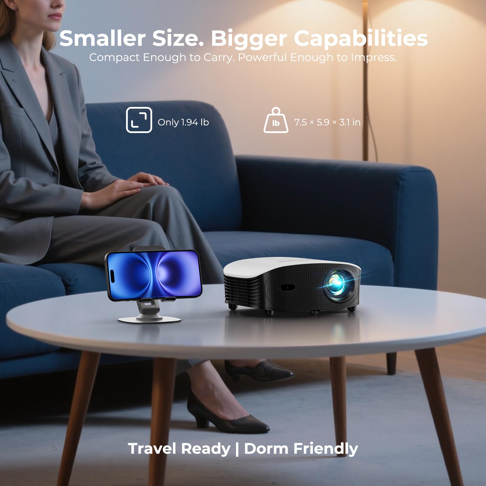 GooDee Mini projecteur Intelligent avec WiFi et Bluetooth – Prise en Charge 1200 ANSI 4K, Compatible avec Netflix/Youtube/Prime Video, Mise au Point Automatique AI et Keystone, projecteur Dolby Audio