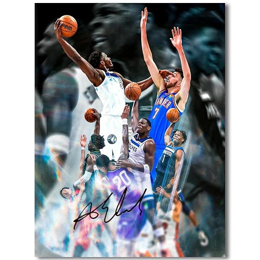 Basketball Superstar Anthony Edwards Signed Poster Kids Fans Room Bedroom Wall Decor Anthony Edwards Posters Canvas Art Print Picture For Teen Boy Birthday Gifts