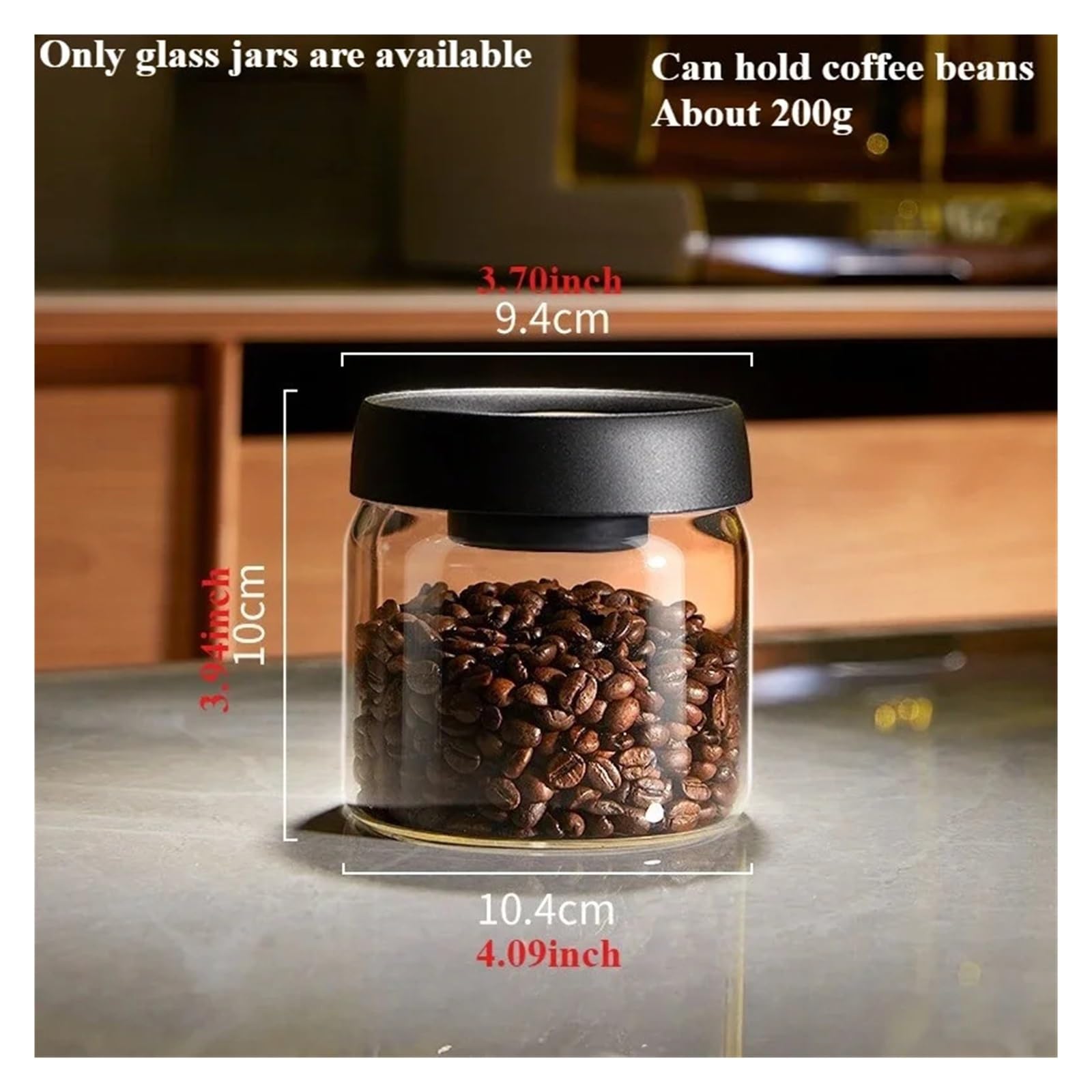 Tarro de vidrio al vacío, recipiente hermético transparente | Para granos de café y cereales, bombeo manual al vacío, resistente a la humedad, 500 900 1200 1800ml(500ml Black)