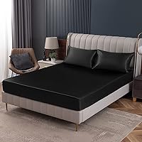 Vista 48 de Homiest Sábanas Bajeras de Satén Negro Tamaño Full con Bolsillo Profundo, Lujo y Ultra Suave, Ropa de Cama Individual, Vendidas por Separado