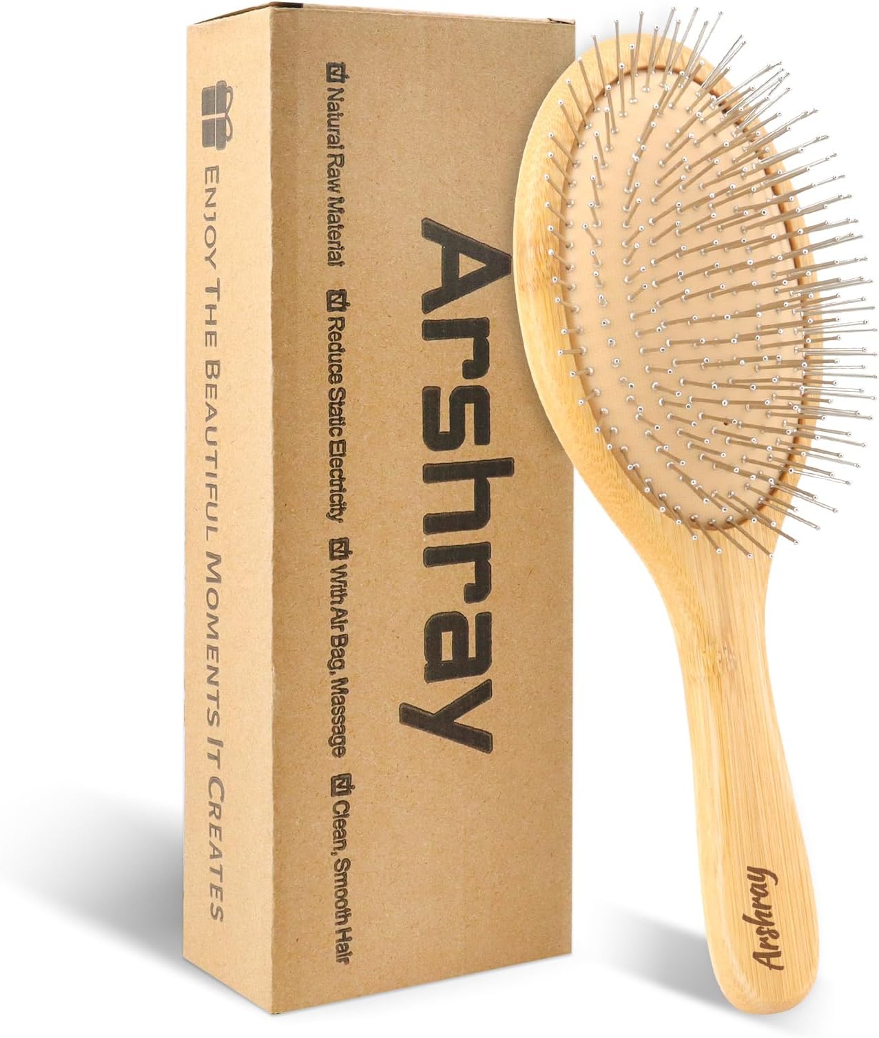 Bamboo Hairbrush with Air Hole Design Can Reduce Static Electricity,Help Hair Growth and Massage the Scalp,Effectively Deal with Knots,Dryness,Tangles