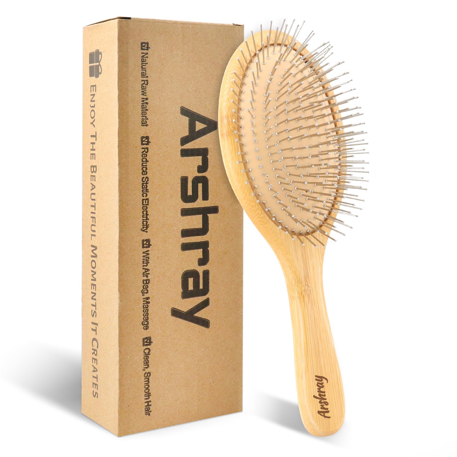 Bamboo Hairbrush with Air Hole Design Can Reduce Static Electricity,Help Hair Growth and Massage the Scalp,Effectively Deal with Knots,Dryness,Tangles