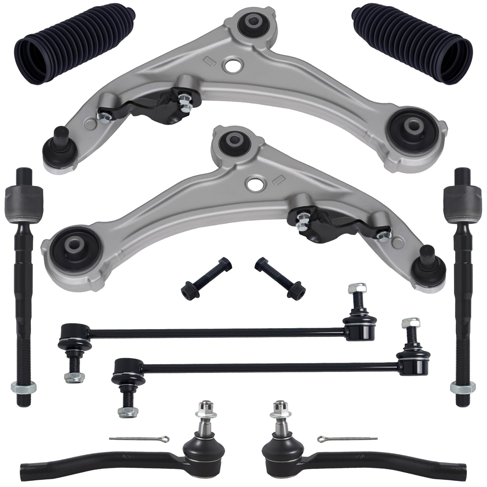 TUCAREST 10Pcs Suspension Kit Fit For 07-12 Ni-ssan Altima, 2013 Altima S, Front Lower Control Arm w/Ball joint + Outer Inner Tie Rod + Sway Bar +