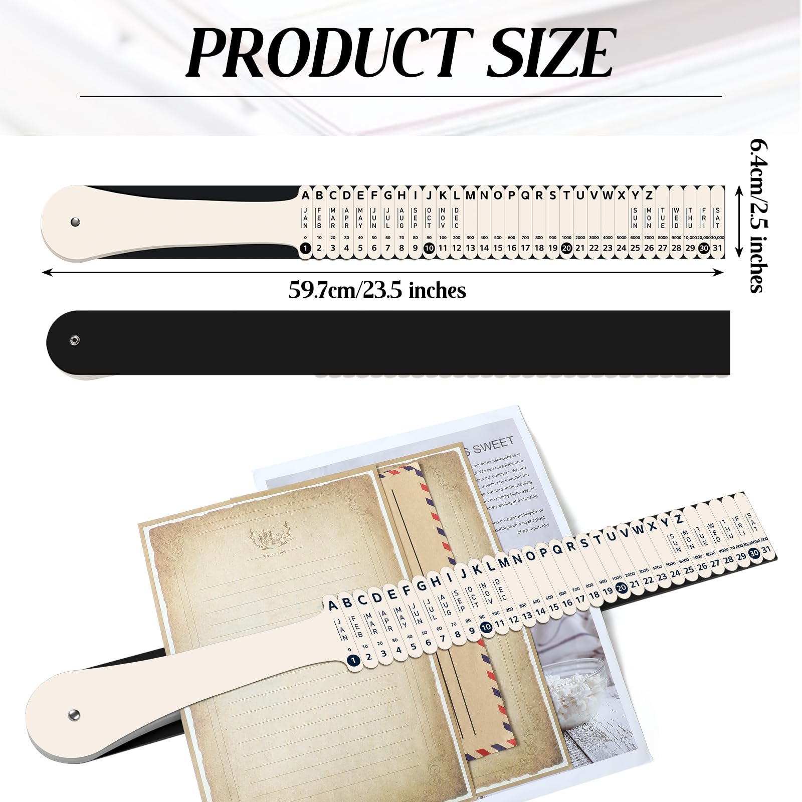 PerKoop Clasificador de documentos de plástico multiusos, organizador alfabético compacto vertical de papel para oficina de archivos, color beige, 2.52 x 23.5 pulgadas (2 juegos)