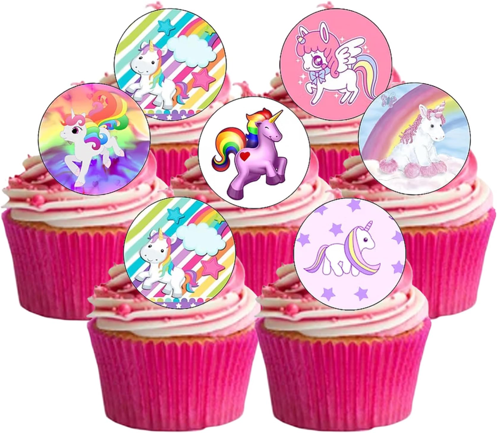 24 Precut Cute Unicorn Rainbow Edible Wafer Paper Cake Toppers Decorations