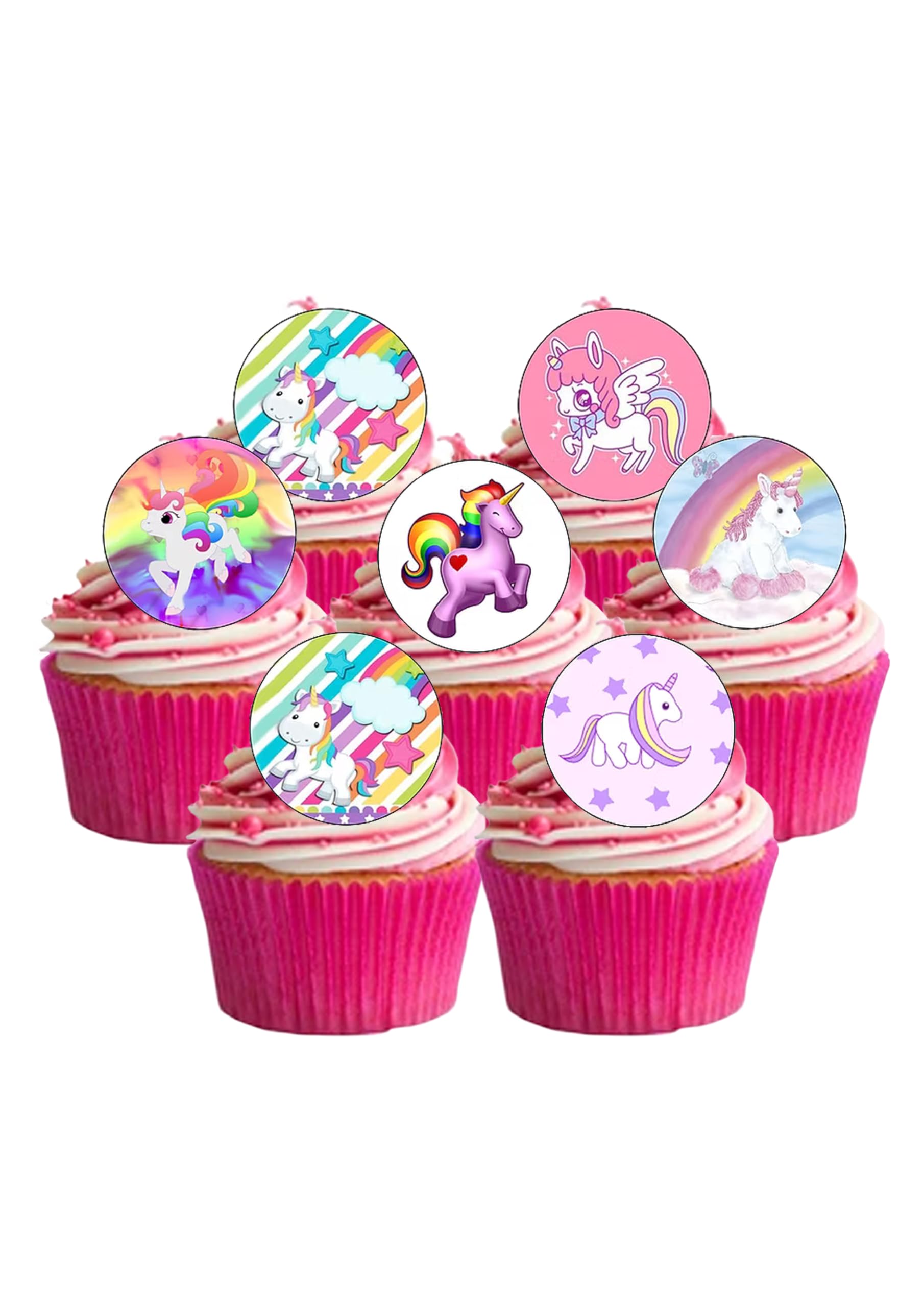 24 Precut Cute Unicorn Rainbow Edible Wafer Paper Cake Toppers Decorations