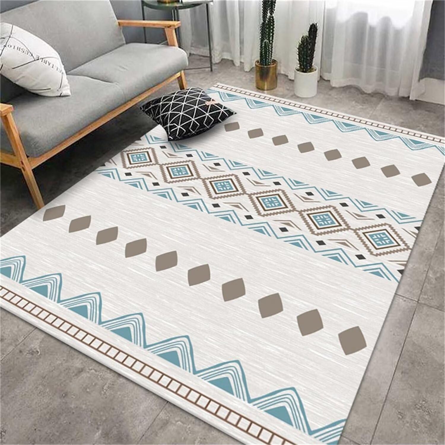 Tapis de salon anti-dérapant gris-bleu 50x80cm antiglisse spécial canapé