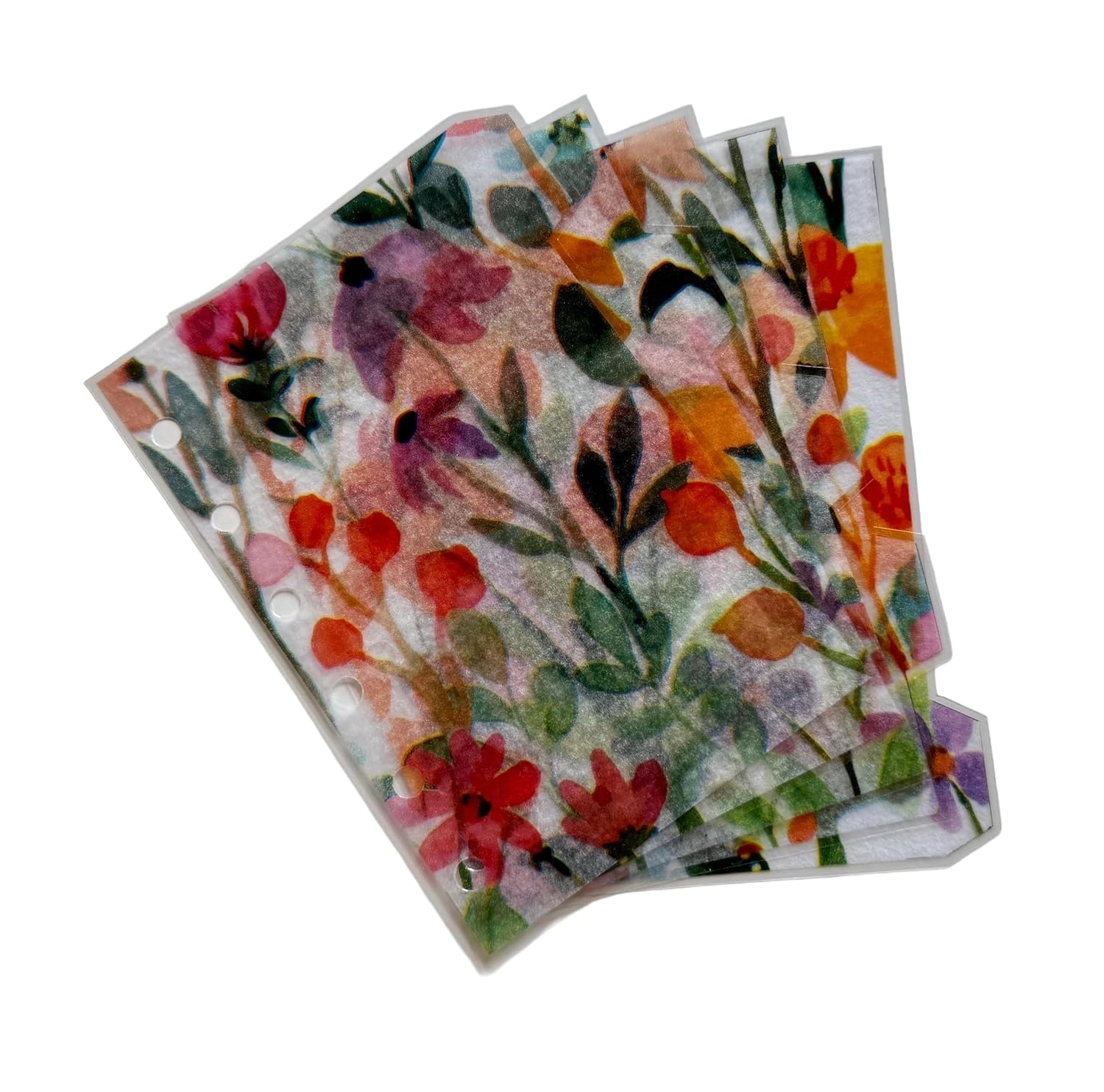 Semi Transparent Flower Design Laminated Dividers for Pocket Sized Planner, 6 Ring Binder/organiser, Set of 5