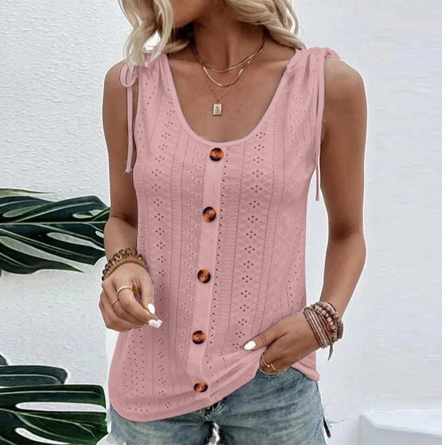 [HDVFONVW] レディース トップス トレンド Vネック ボタンダウン 袖なしベスト ビジネスカジュアル ベーシックTシャツ