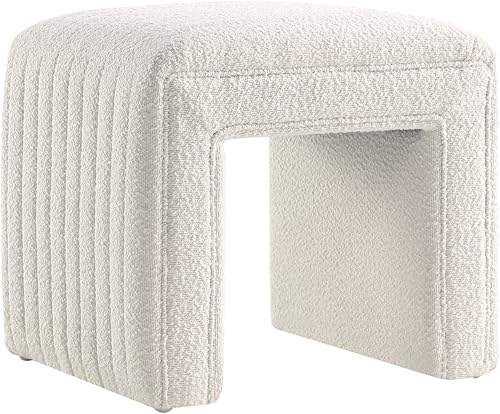 Miniatura 4 de Get Set Style Taburete de tocador, moderno taburete otomano Boucle con patas de madera, sofá, banco, reposapiés, asiento adicional para tocador,