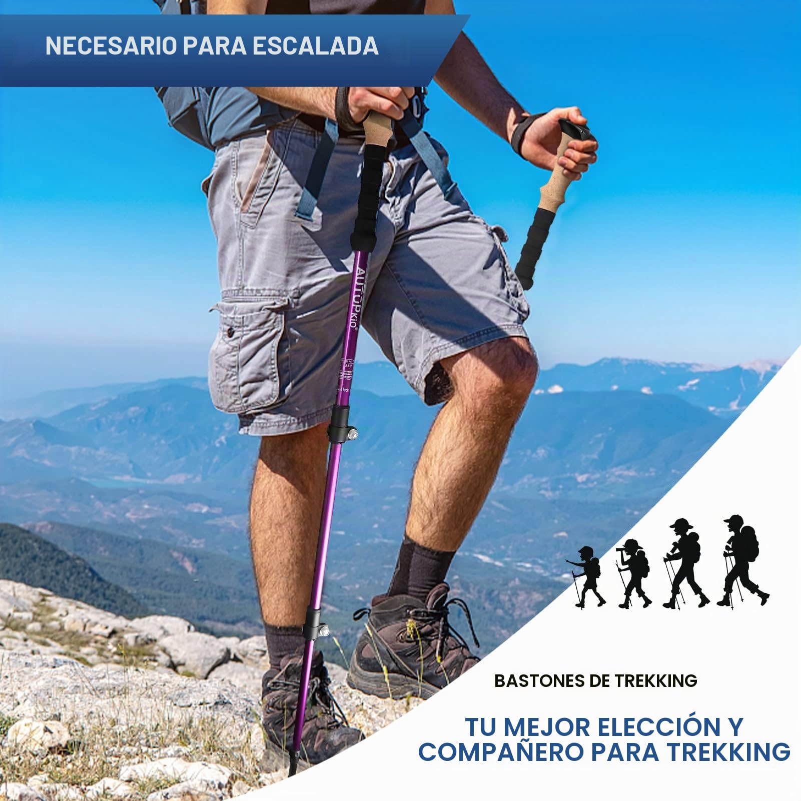 AUTOPkio Bastones Trekking, Bastones de Senderismo Telescópicos Plegables Aleación de Aluminio Ultraligero Palos Senderismo para Trail Running Camping Montañismo Mochilero Caminar
