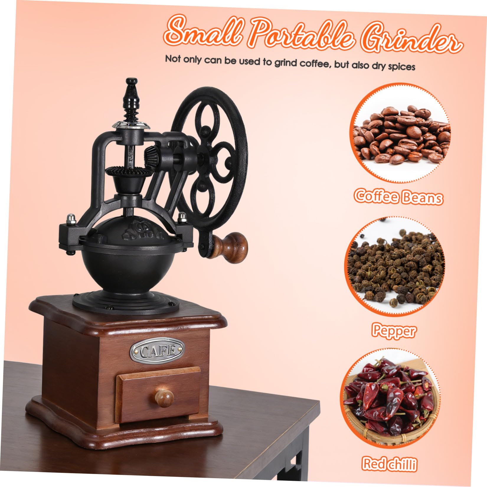 Didiseaon Molinillo de Café Manual Vintage Manivela, Compacto y Portátil, Ajuste de Molienda Regulable, Molienda para Granos de Café, Adecuado para Uso Doméstico y Viajes