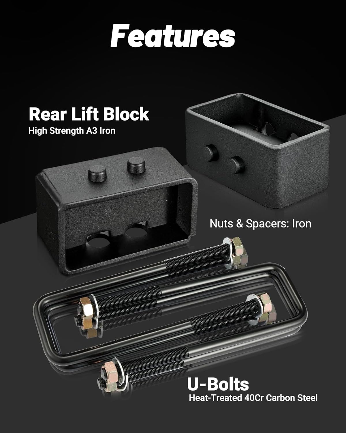 EVIL ENERGY 3" Rear Leveling Lift Kit Compatible with 2004-2020 Ford F150 2WD/4WD, 3 inch Rear Leveling Lift Block Kit Extended Square U-Bolts Black
