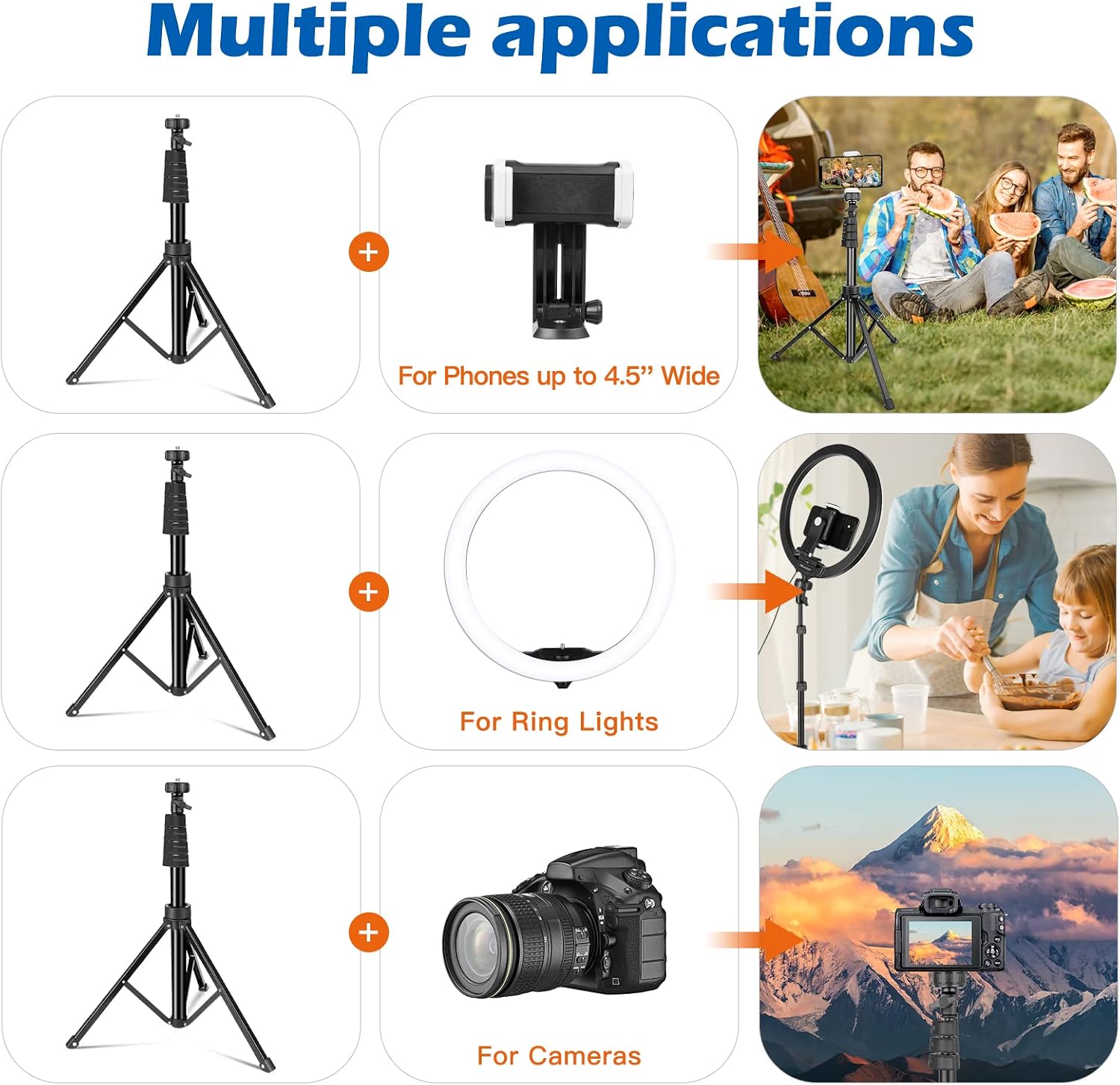Aureday 12'' Selfie Ring Light with 62'' Tripod Stand and Phone Holder, LED Lighting with Phone Stand for Video Recording, Compatible with Cell Phones and Cameras