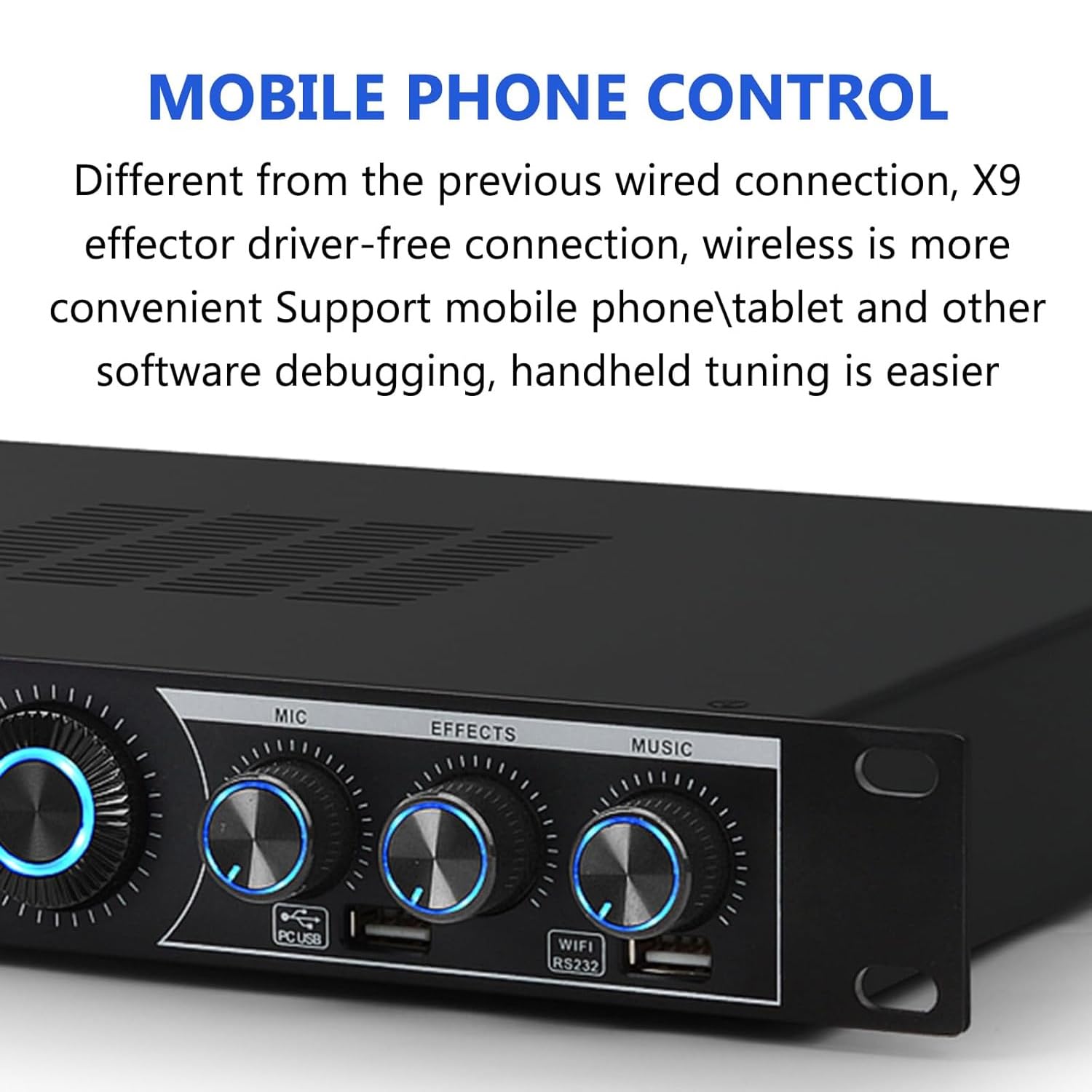 Professional Anti-Howling Audio Processor for Karaoke and Meetings - 5-Channel Input, Mobile App Control, DSP Reverberation, LCD Display(Lotus Wire)