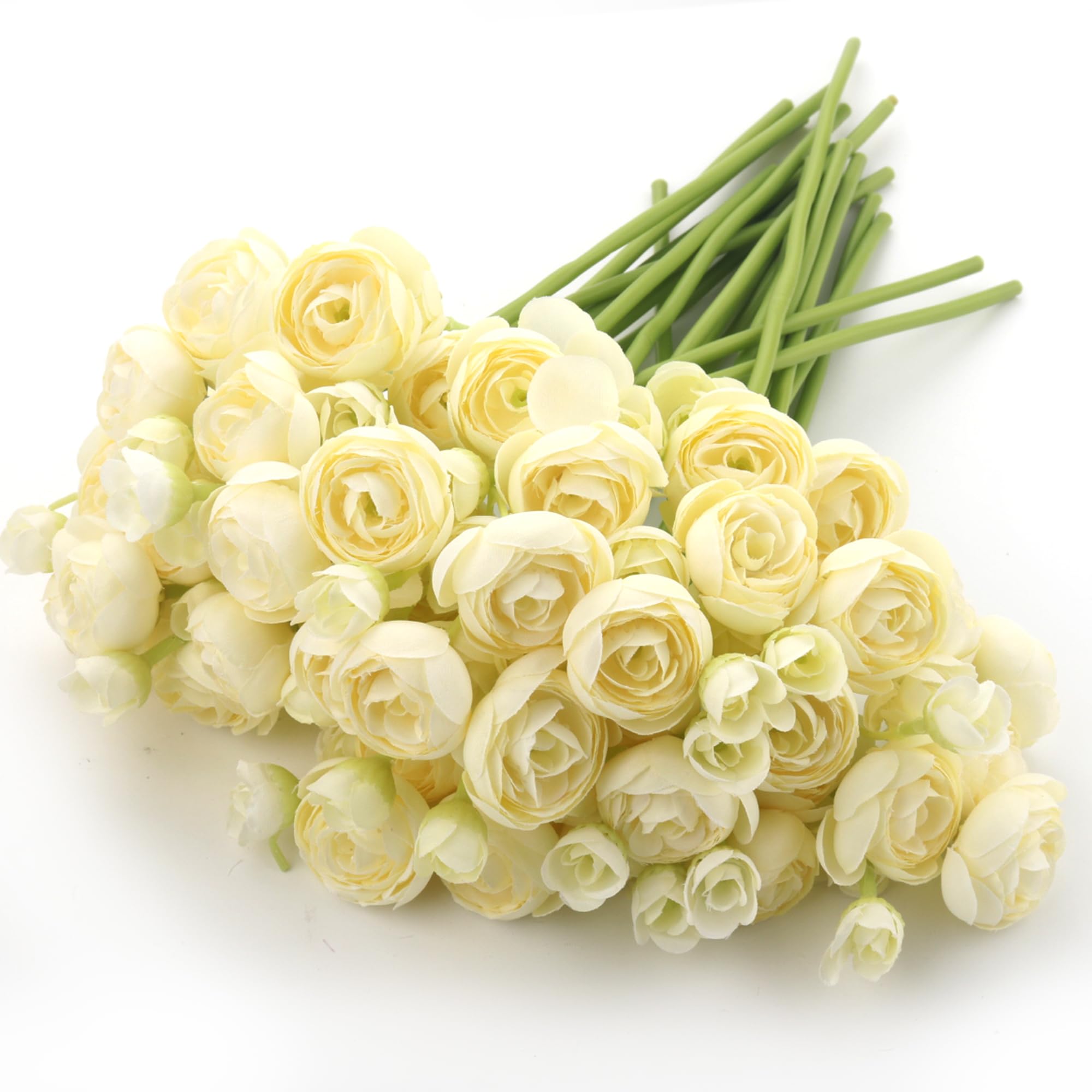 Embewhis 24 Stems Artificial Ranunculus Flowers, 96 Bloom Faux Silk Ranunculus Bouquet for Wedding Decorations, Home Décor, Holiday Arrangements & Large Event Centerpieces (Light Yellow)
