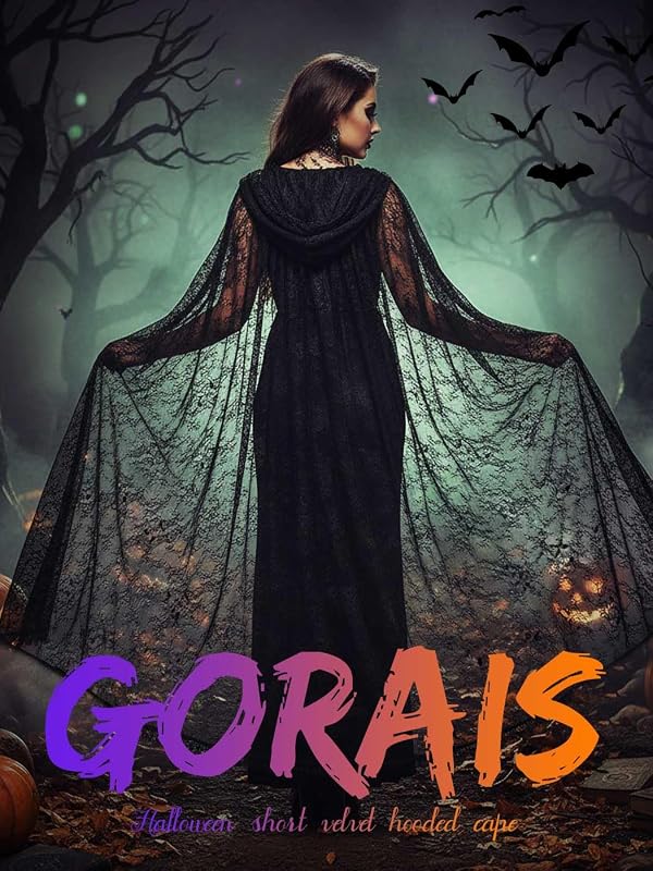 GORAIS Lace Hooded Cloak Long Womens Halloween Costumes Cape Full Length Sheer Cosplay Cloaks Robe by GORAIS - Used condition - Image 2