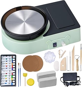 VEVOR Pottery Wheel for Kids and Adults - Complete Pottery Kit with 6 Turntable Clay Art Supplies Sculpting Tools, Mini Clay Making Pottery Wheel with Storage Design, Crafts Christmas Gifts, Green