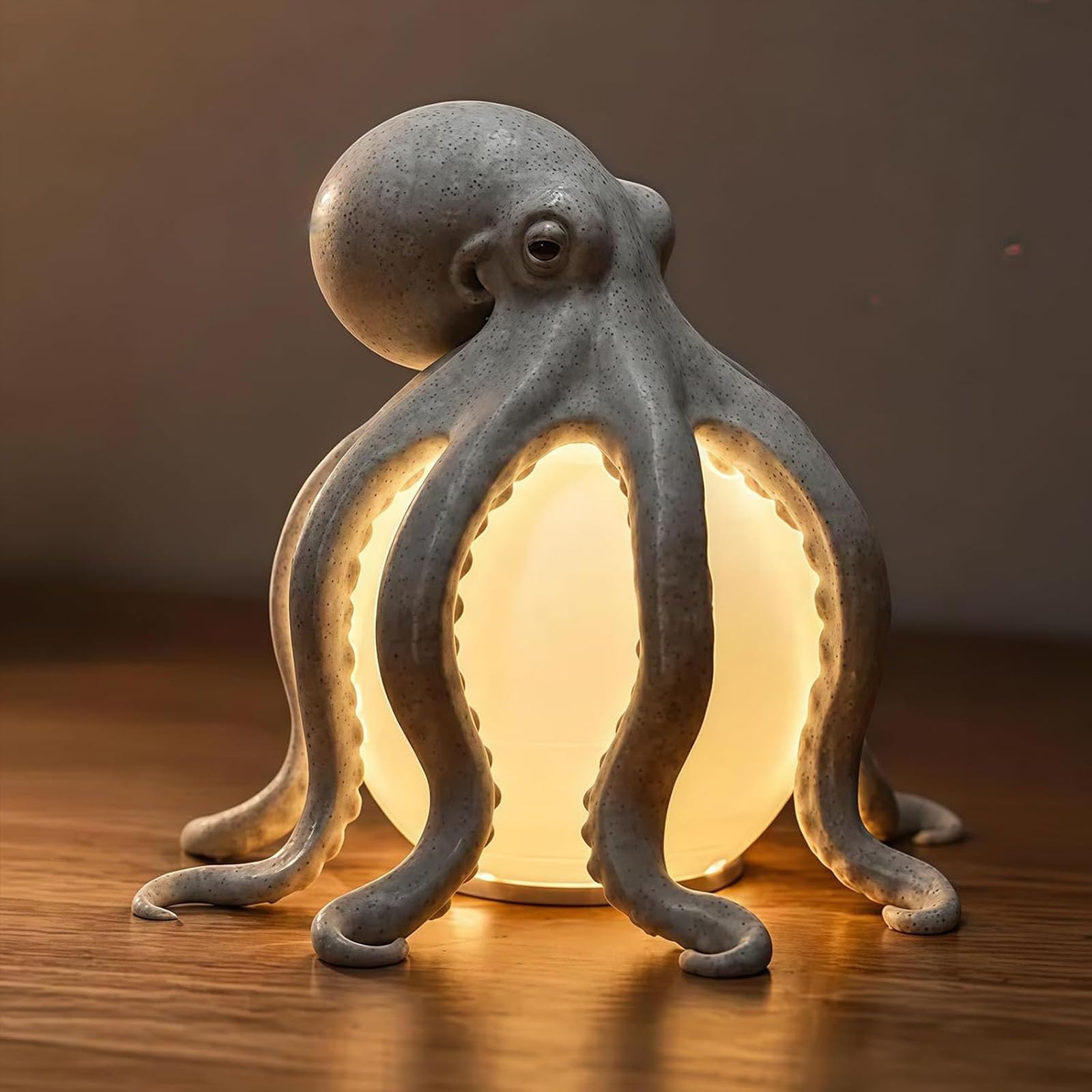 Lampada da tavolo con decorazione costiera a forma di polpo, luce notturna nautica a LED alimentata tramite USB con sfera luminosa, illuminazione ambientale a tema oceano marino (White)