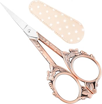 Crochet Scissors with Cover Rose Gold Vintage Small Embroidery Scissors, Sharp Craft Scissors for Yarn Thread Sewing Needlework, Cute Butterfly Design Gift for Crocheter Quilter, 4.6 Inch