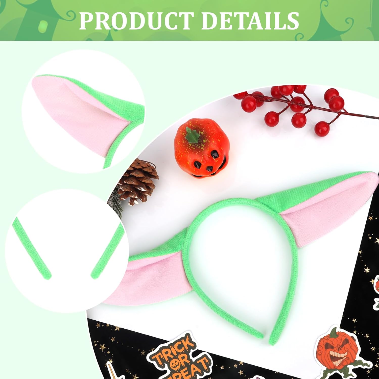 Alien Ears Headband Animal Ears and Horns Headband Adult Plush Cute Ears Headbands Halloween Christmas Festival Theme Party Animal Cosplay Costume Green Headbands for Women - Image 3