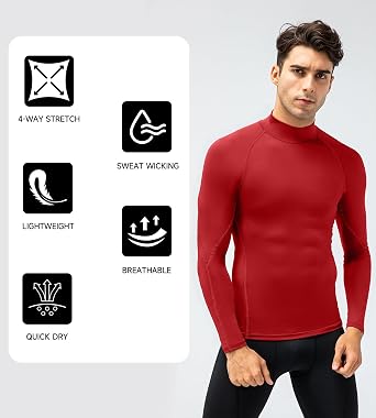 Men's Compression Shirts Mock Long Sleeve Athletic Sports Workout T-Shirt Running Cool Dry Tops Base Layer