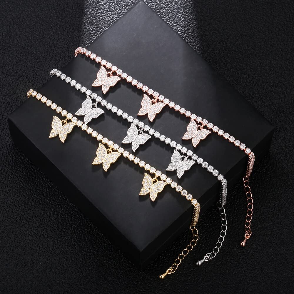 WZGWDC Pulsera Mujer Pulseras Niñas Regalo Joyería Lujo Cubic Zirconia Tenis para Cz Mariposa Regalos Nuevos Accesorios De Joyería